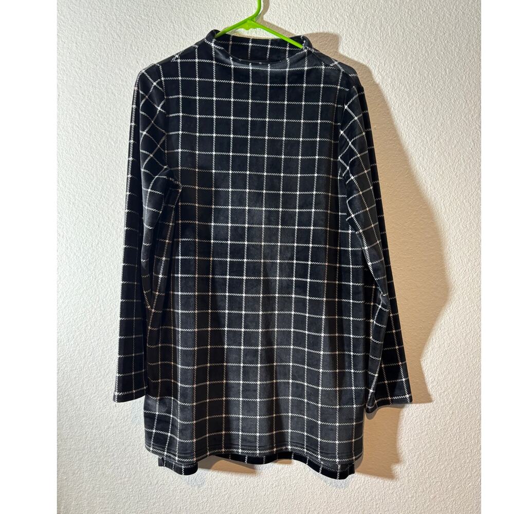 Lands' End Women's Size M Black Windowpane Cozy Luxe Velour Sleep Top